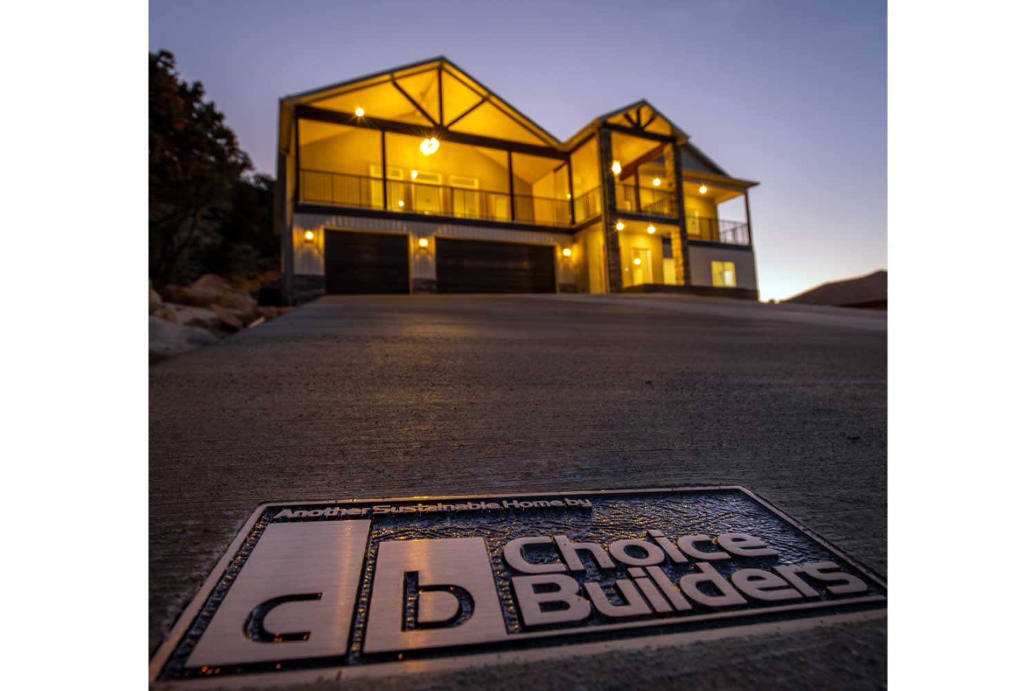 metal plaque set into driveway