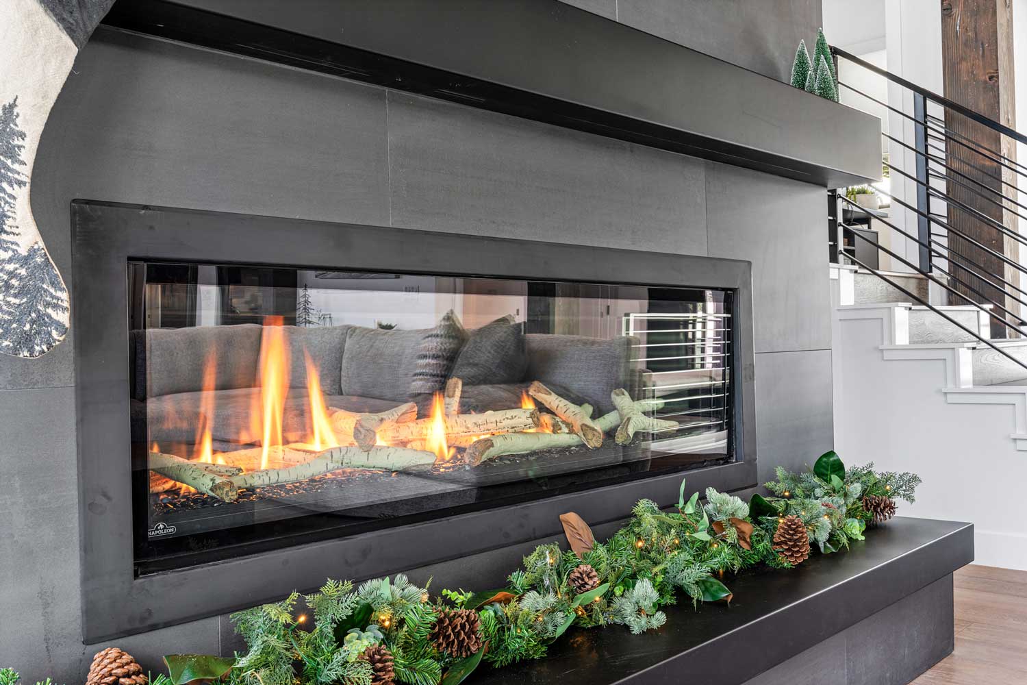 fireplace with wreath