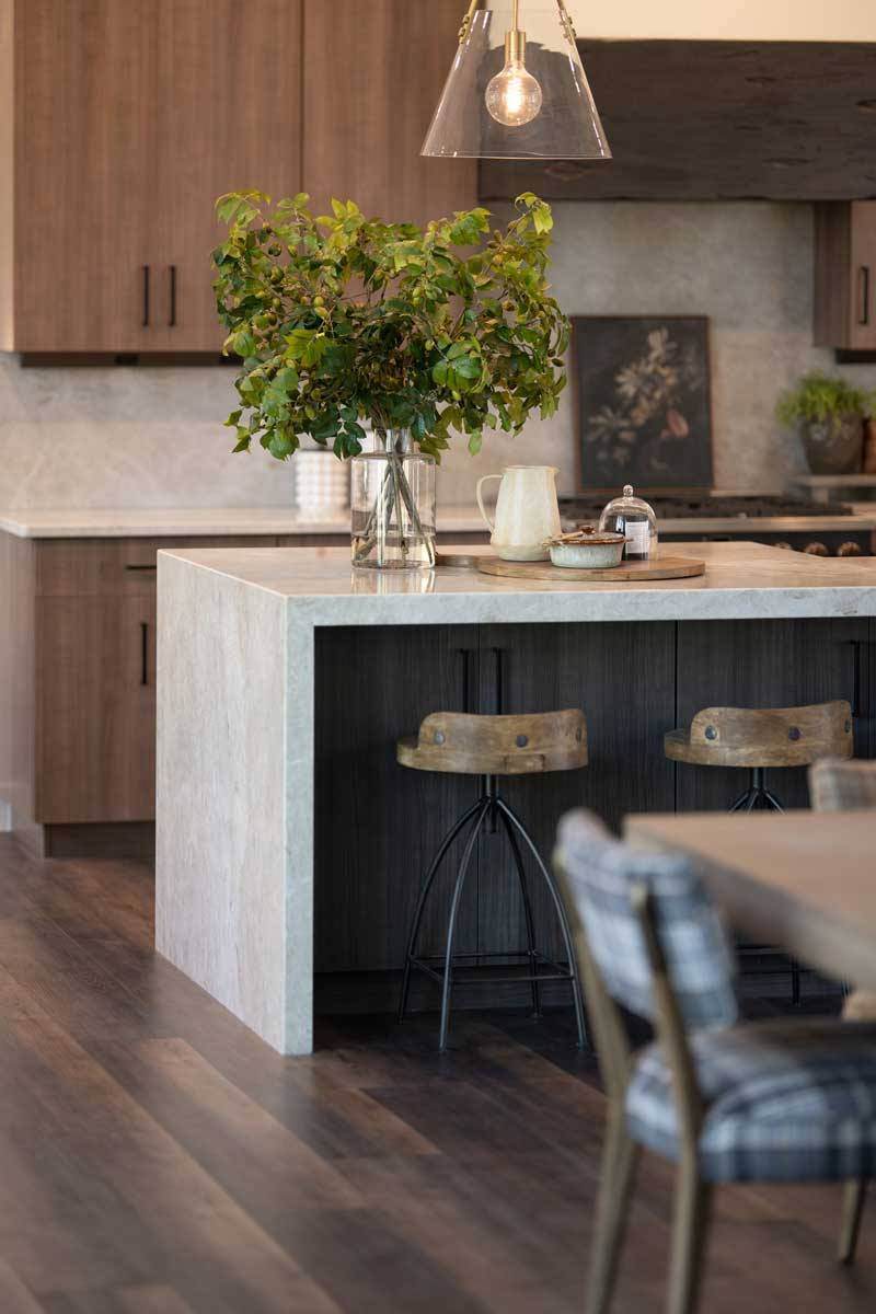 open concept kitchen with quartz countertops