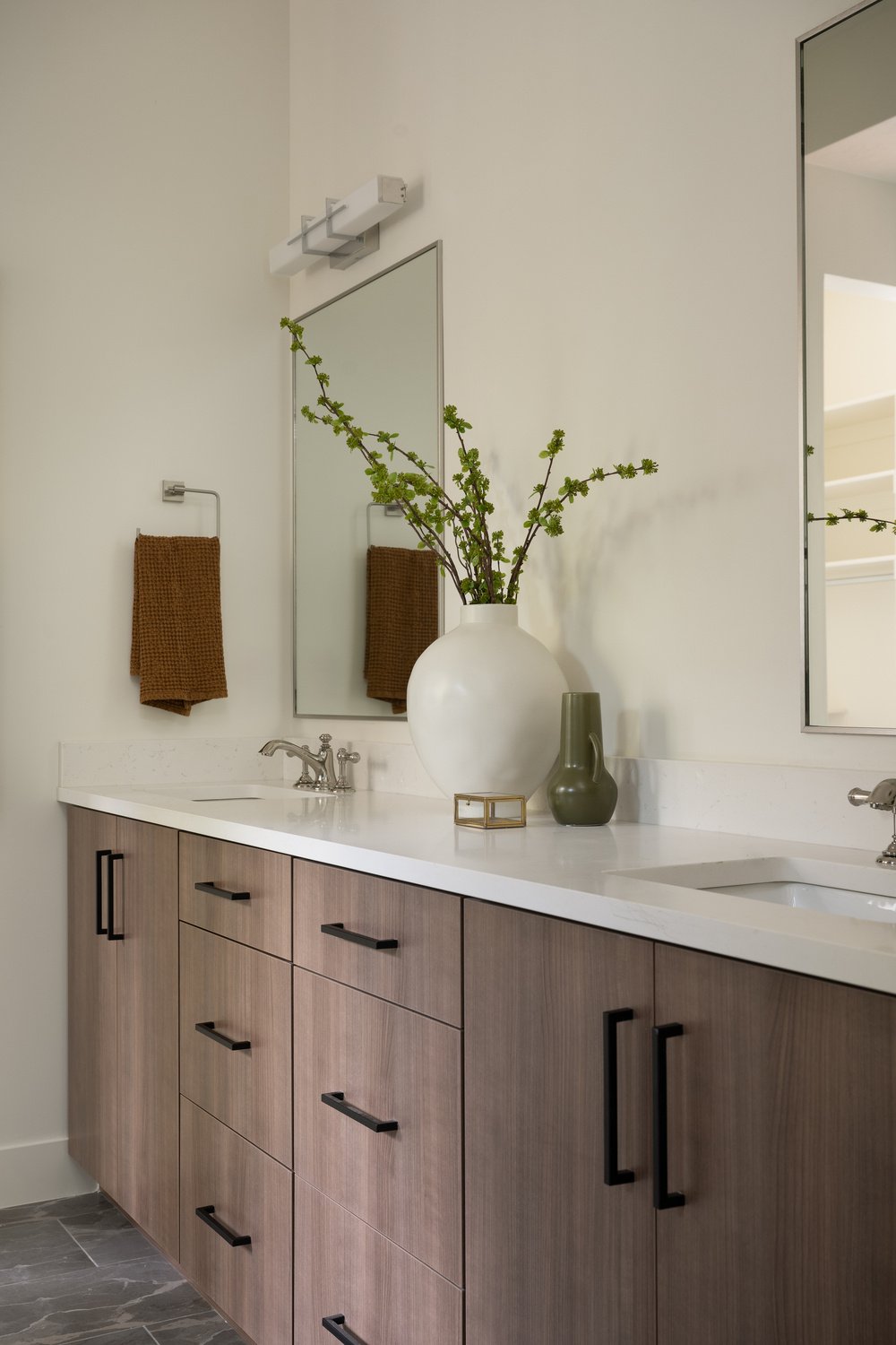 Modern bathroom vanity area in custom home by Choice Builders in Brian Head, UT