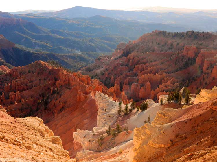 Spectacularly-colored and eroded canyons of cedar breaks national monument from point supreme overlook in southwestern Utah, near Brian Head